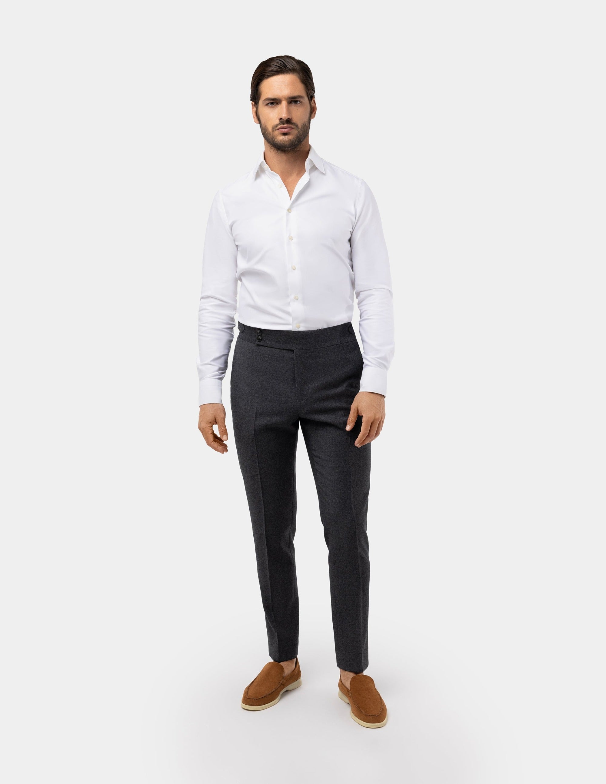 Grey Wool Trousers Double Button - Samir Bachkami