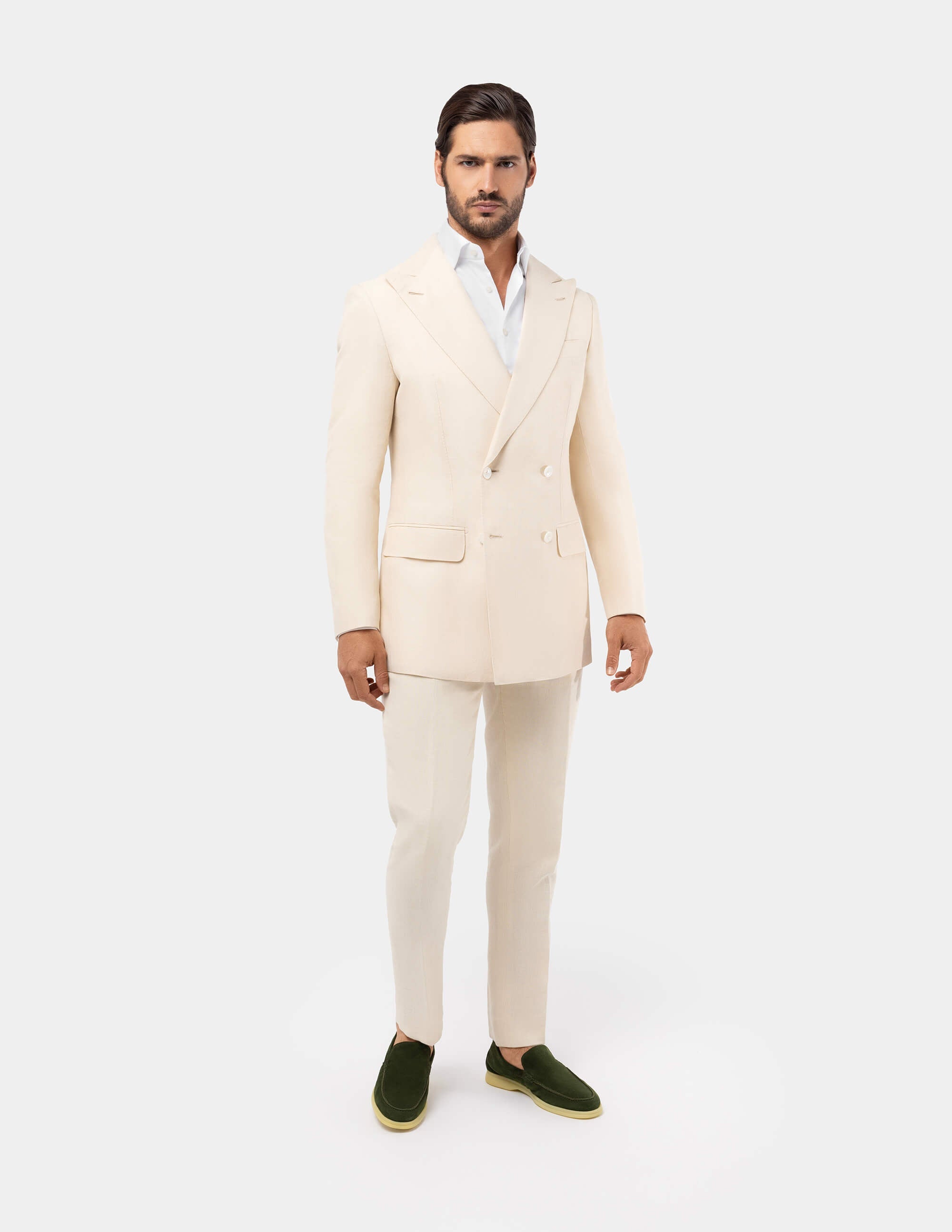Light Sand Linen Double Breasted Suit - Samir Bachkami