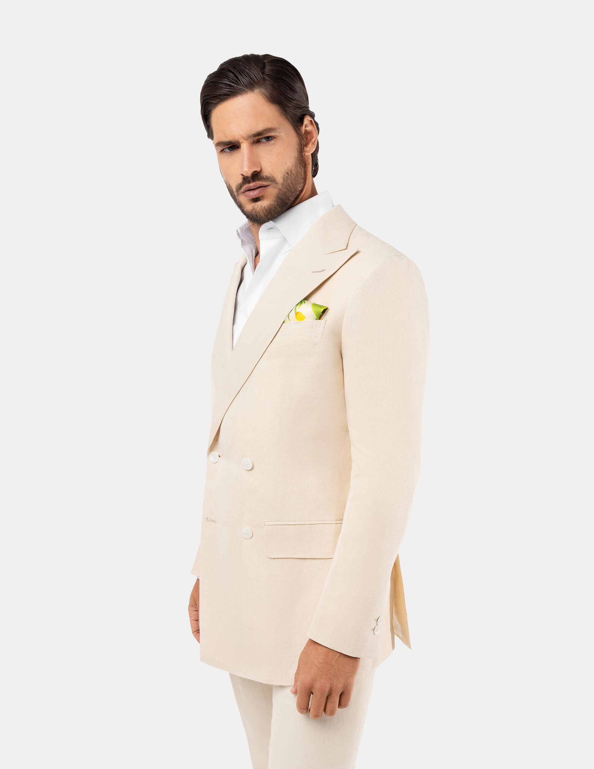 Double breasted outlet white linen suit