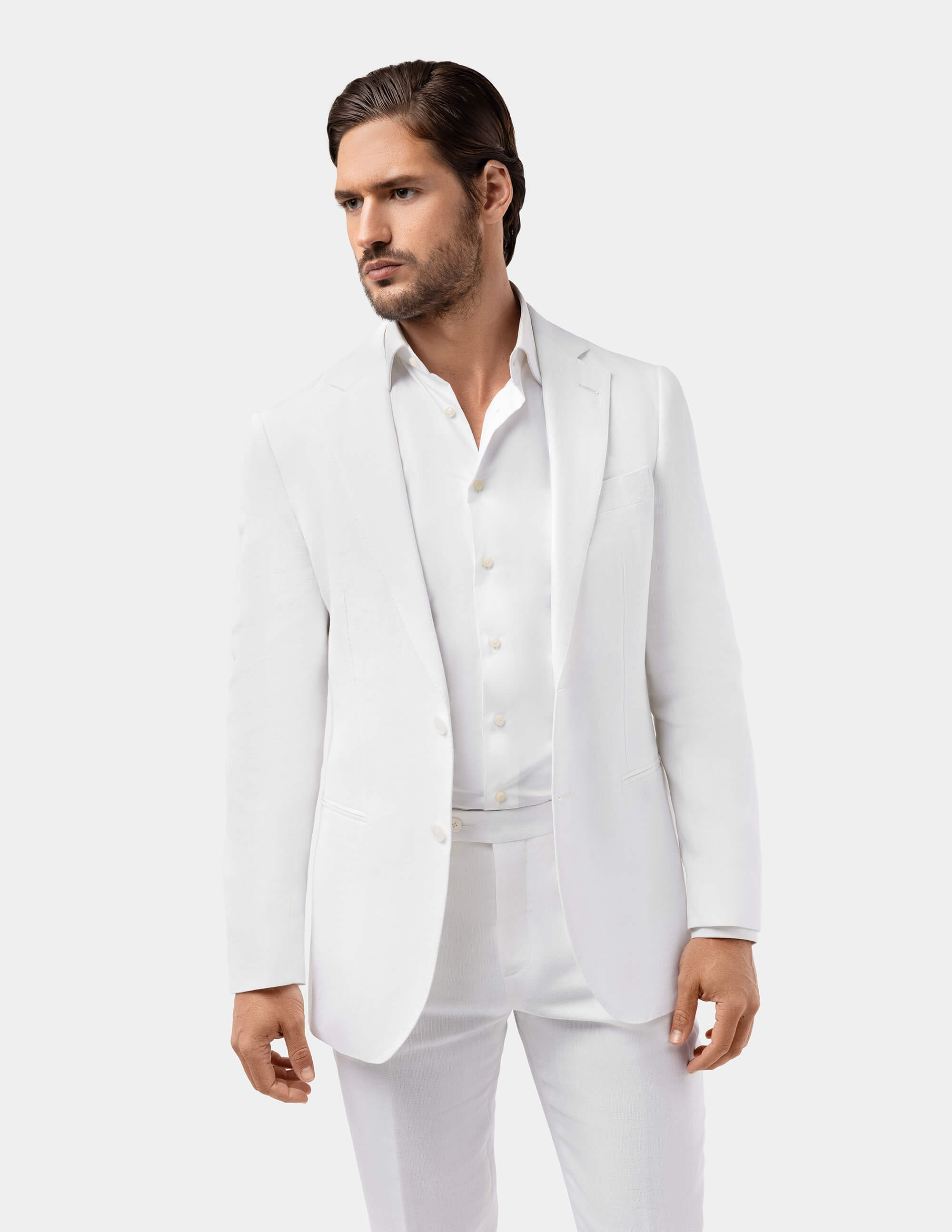 White Linen Single Breasted Suit - Samir Bachkami