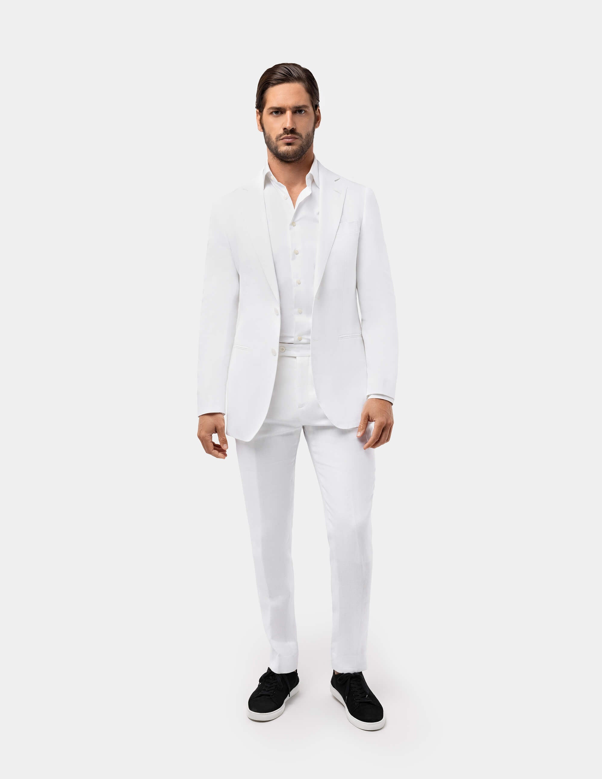 White Linen Single Breasted Suit - Samir Bachkami