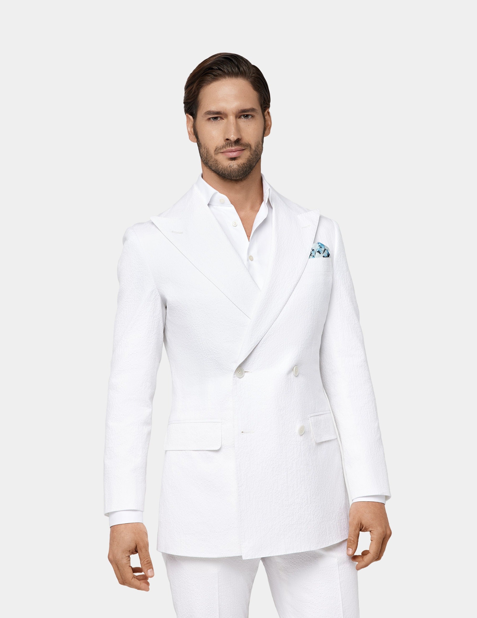 White Seersucker Double Breasted Suit - Samir Bachkami