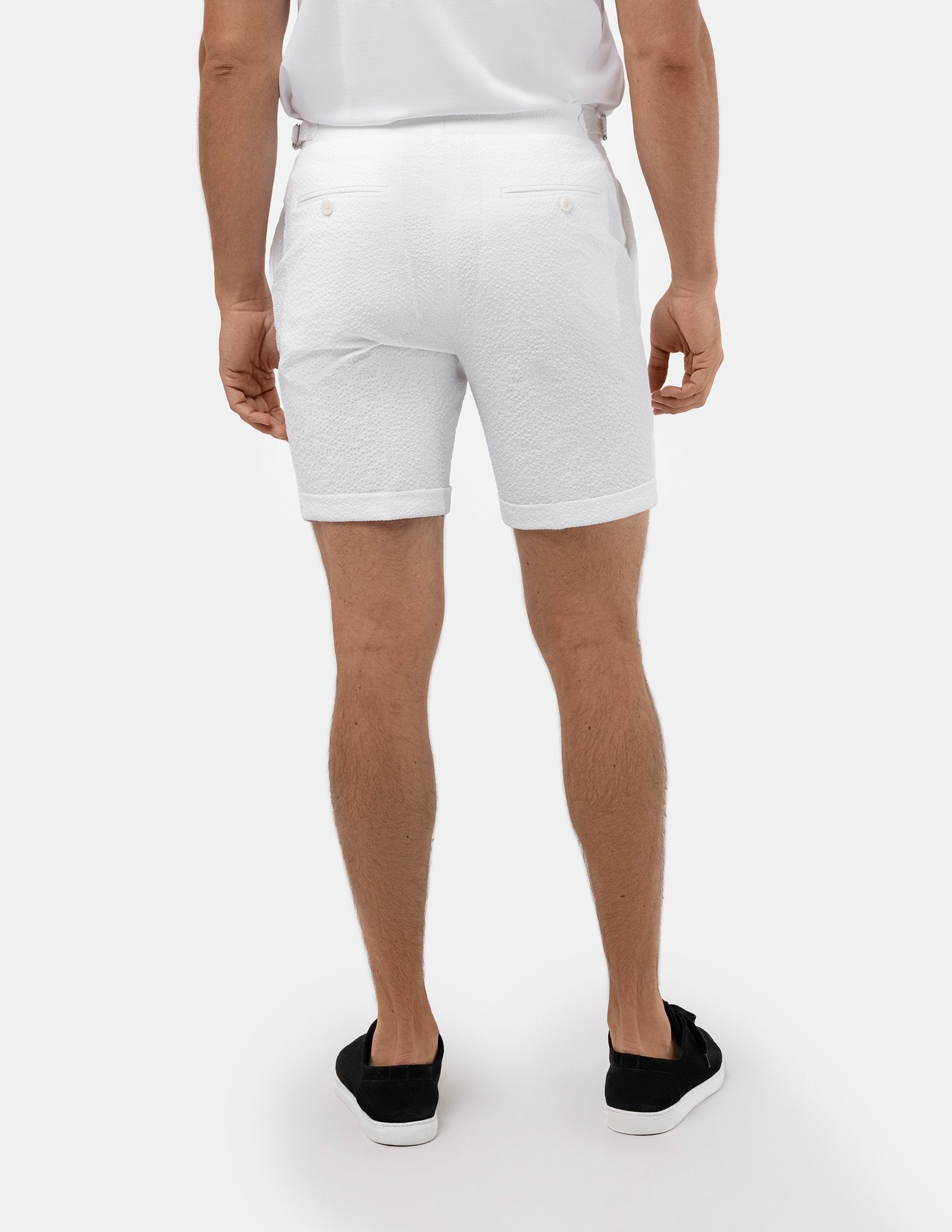 White Seersucker Stretch Shorts - Samir Bachkami
